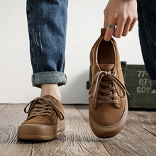 休闲皮鞋男英伦风磨砂翻毛皮板鞋透气夏季复古真皮潮流低帮工装鞋