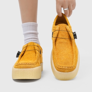 松弛感老钱风厚底增高皮鞋男旋转扣袋鼠鞋方头乐福鞋翻毛皮德比鞋