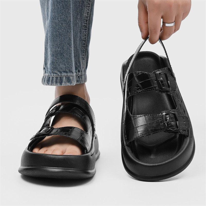 夏季沙滩鞋男厚底两用拖鞋露趾高级感户外休闲防水魔术贴开车凉鞋,流行男鞋,沙滩鞋,淘宝优惠券,粉丝福利购,淘宝优惠卷