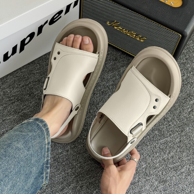 夏季外穿高级感休闲凉鞋男露趾厚底开车两用拖鞋防水踩屎感沙滩鞋