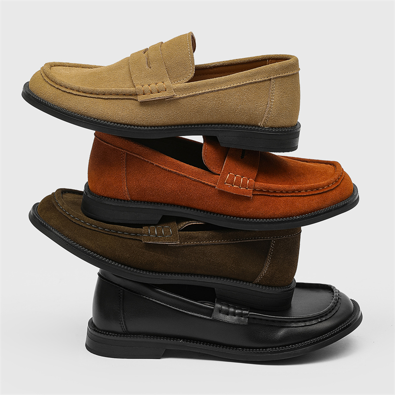 老钱风复古乐福鞋懒人皮鞋翻毛皮