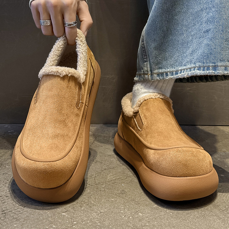 小土豆一脚蹬雪地靴男加绒保暖全包勃肯鞋懒人乐福鞋冬季厚底棉鞋