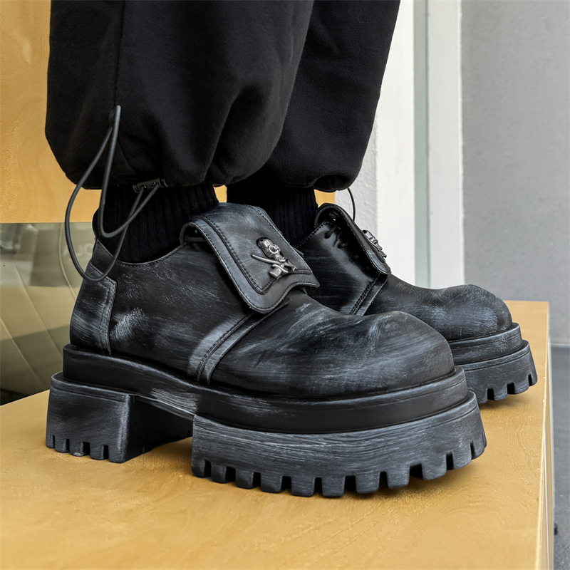 复古做旧马丁靴厚底增高大头短靴