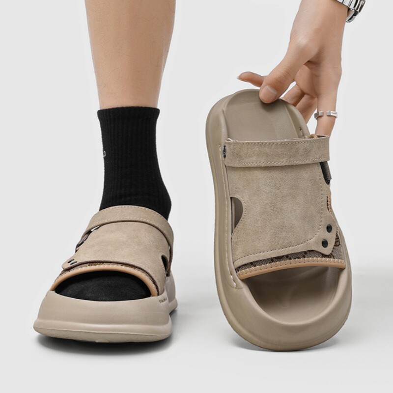 夏季休闲一字拖男厚底轻便外穿两用拖鞋高级感防水凉鞋露趾沙滩鞋