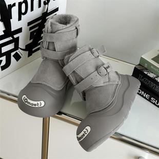 加绒加厚保暖大头棉鞋 厚底情侣款 开口笑雪地靴男女冬季 鞠婧祎同款