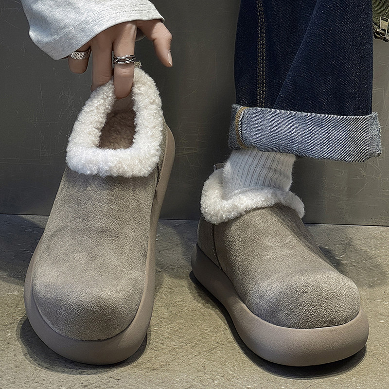 冬季雪地靴男女加绒保暖一脚蹬厚底全包勃肯鞋情侣款小土豆棉鞋潮