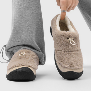 冬季毛绒勃肯鞋男女一脚蹬棉鞋加绒雪地靴休闲毛毛鞋包头半拖鞋