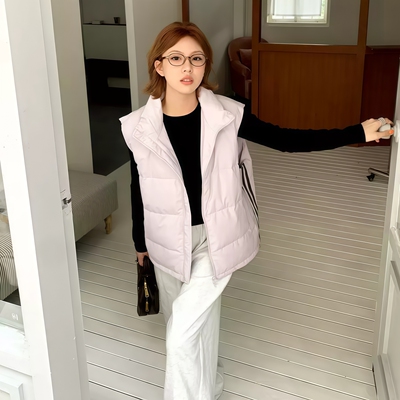 高级感超好看 胖mm大码棉服立领马甲女秋冬新款拼接条纹坎肩潮606