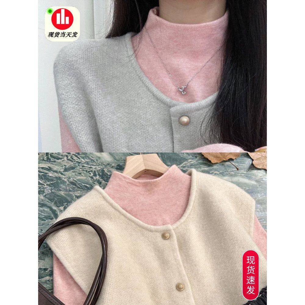 超有少女感!韩系小立领超火fufu软糯长袖半高领简约毛衣上衣ins