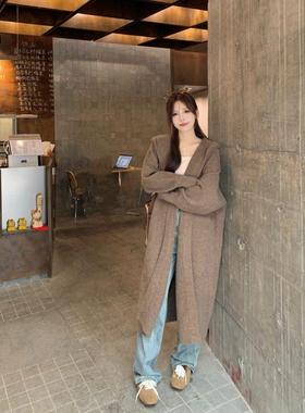 大码慵懒风衣连帽针款织毛外套女202新5秋季胖zl\/tz\/MM宽松显瘦