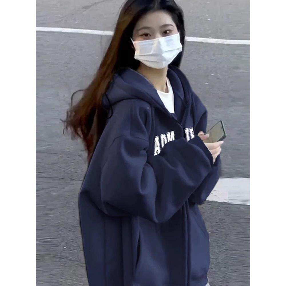 美式M复古胖春M大码情侣外套女链装秋2025新款PMY爆款连帽拉开衫