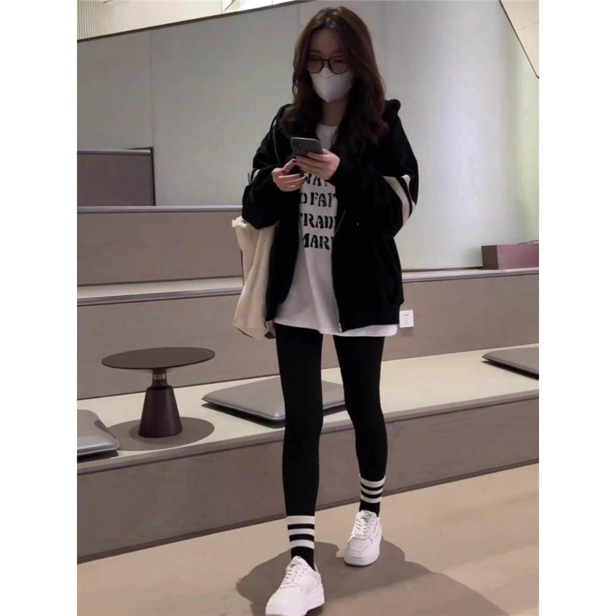 黑色慵拉链开衫连帽卫衣女春秋202520231219新款爆款松棒球服外套