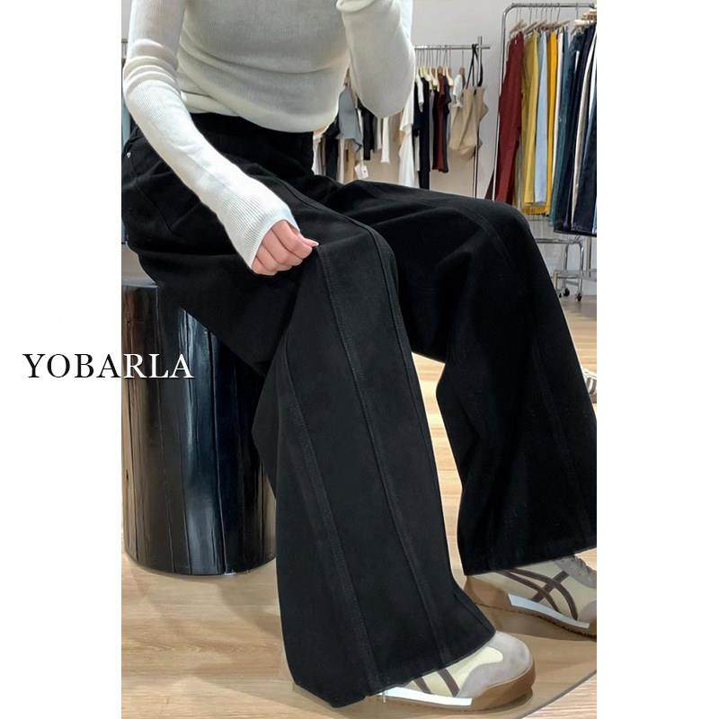 黑色阔牛仔裤腿季Y新款大尺女码胖mm宽松垂感显瘦梨形身夏材直筒