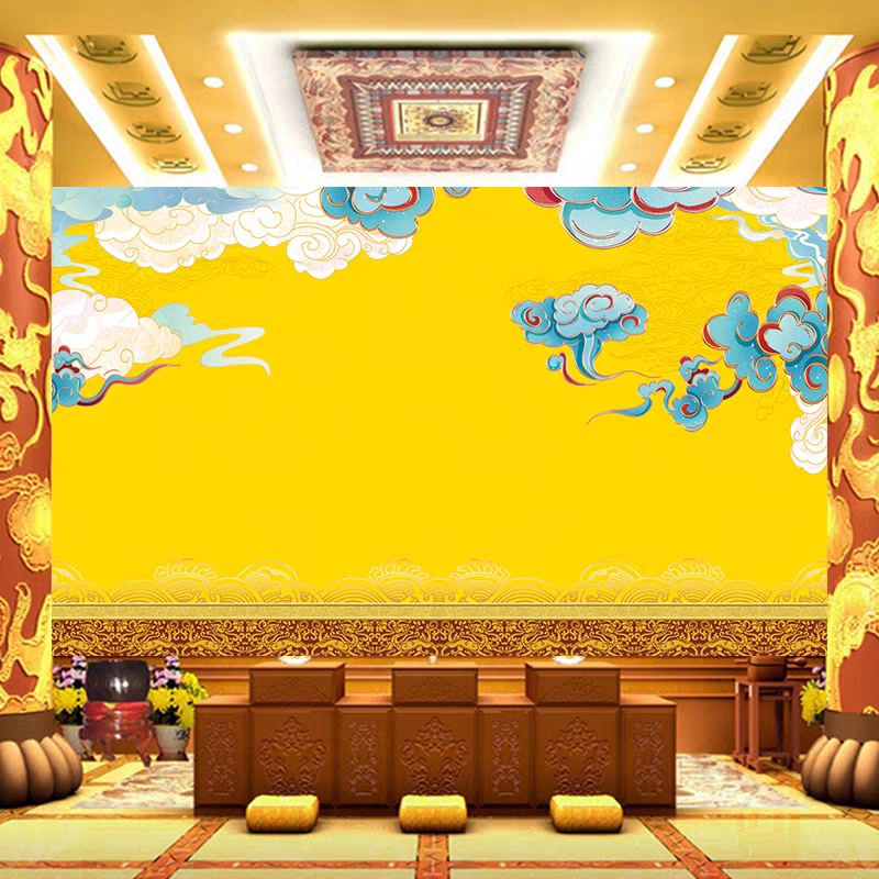 祥云绸缎佛道仙背景墙纸寺庙供桌神台佛像装饰画禅意祥云佛堂壁纸