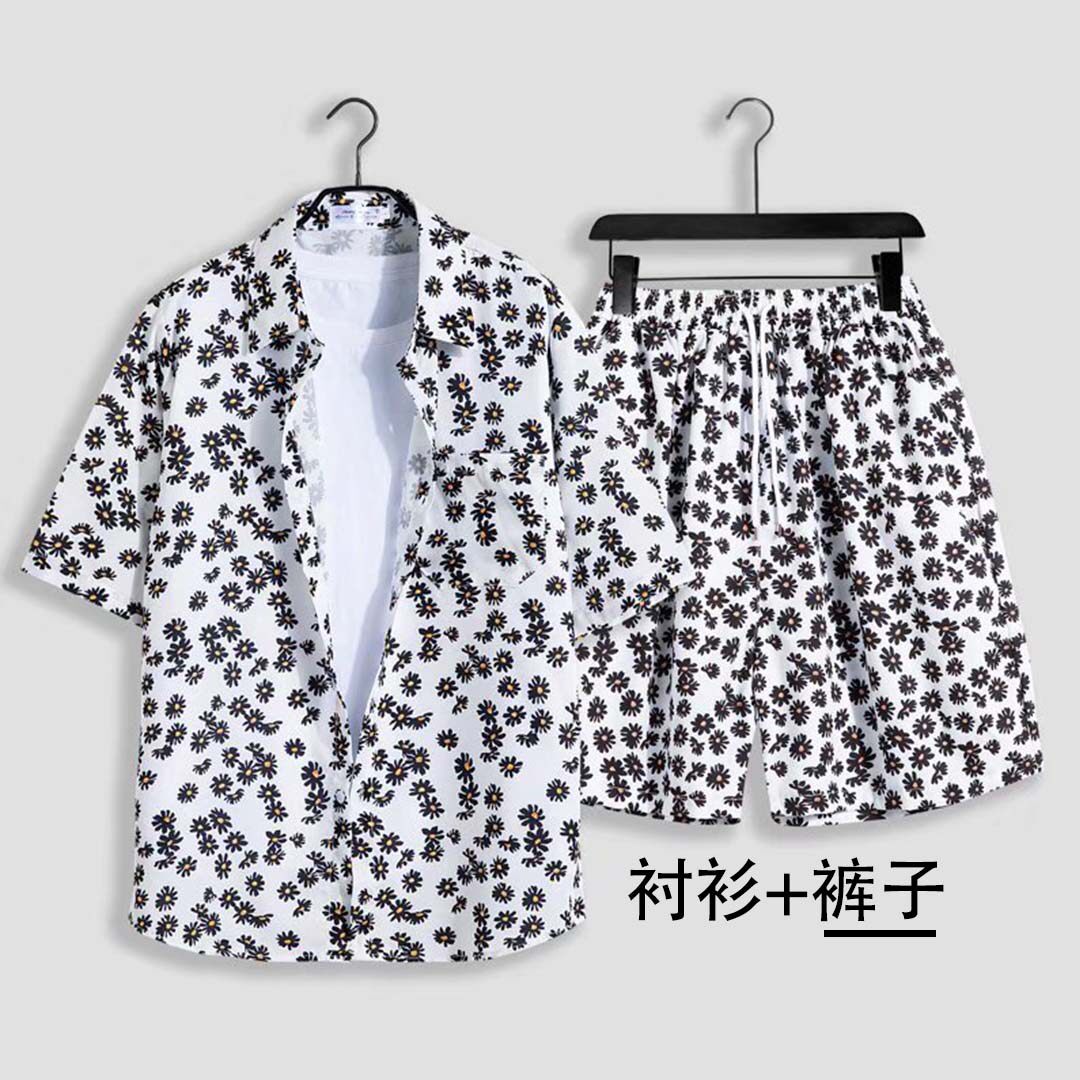 INS 홍콩 스타일 빈티지 반팔 꽃 무늬 셔츠 남성 태국 하와이 복고풍 반바지 셔츠 정장 유행