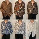 港风古着花衬衫 帅气宽松vintage痞帅衬衣ins外套男 80年代复古长袖