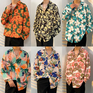 8090年代怀旧复古港风花衬衫长袖男女碎花轻奢高级感花朵港式衬衣
