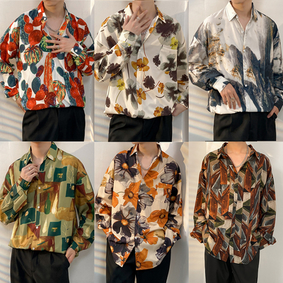 夏威夷情侣长袖衬衣港风宽松衬衫