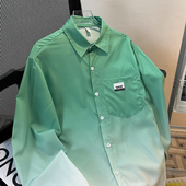 长袖 潮流渐变色宽松衬衣痞帅情侣小众休闲初秋外套 春秋季 衬衫 男士