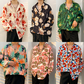 秋季 潮 男ins痞帅港风复古衬衣高级感宽松垂感印花寸衫 长袖 花衬衫