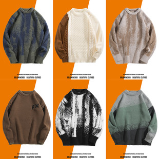 加厚保暖圆领毛衣日系复古宽松针织套头线衫 毛衣男秋冬季 2025新款