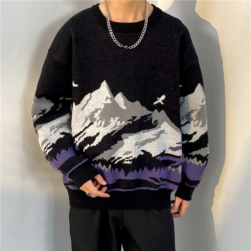 秋冬季毛衣男圆领针织衫慵懒风