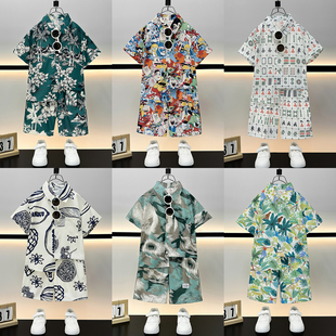 男童夏季沙滩短袖套装速干2025新款儿童三亚夏威夷岛韩版潮酷衬衫