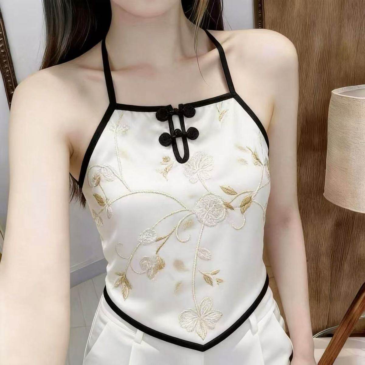 夏季新款时尚古风高档印花无袖吊带肚兜女装打底外穿修身百搭露背