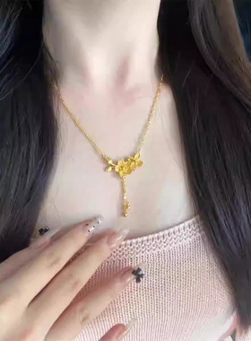 优雅金色流苏双生花朵项链女时尚设计感小花吊坠轻奢气质通勤锁骨
