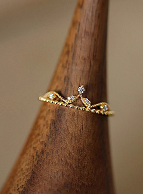 法式轻奢皇冠戒指女复古精致锆石冠指环宫廷风小众公主开口尾戒