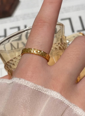 金色碎冰冰戒指女小众高级感个性开口可调节指环超闪碎碎冰食指戒