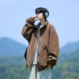 二更扎染皮衣夹克男春季美式高级感痞帅复古潮流宽松休闲飞行外套