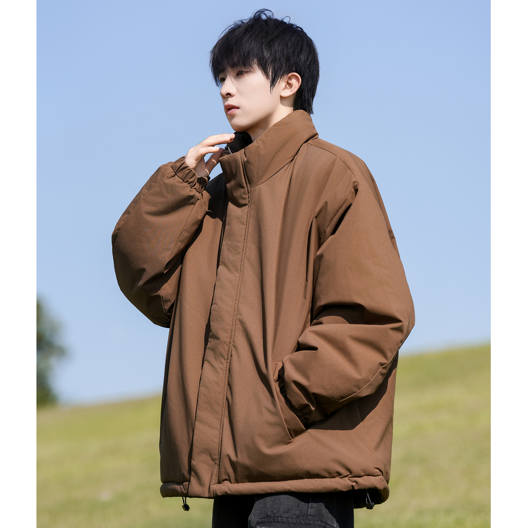 二更立领休闲棉衣外套男冬季