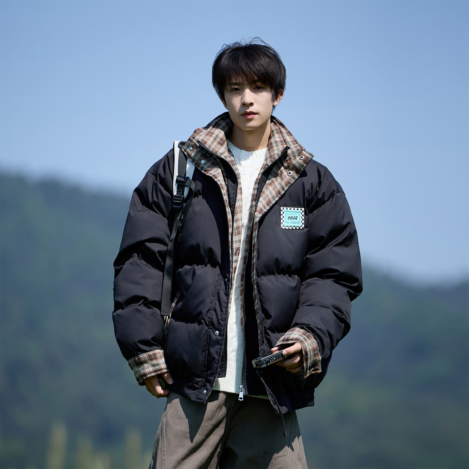 二更假两件加厚棉服男冬