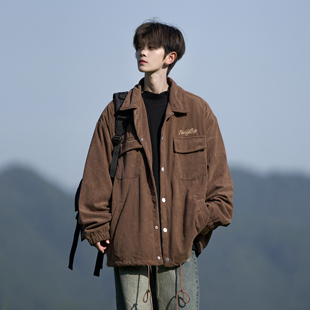 二更灯芯绒夹克外套男春秋季新款美式刺绣潮流宽松休闲男生上衣