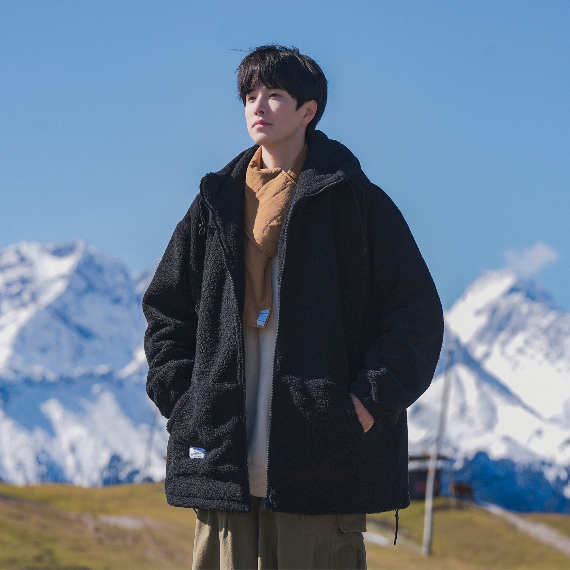 秋冬季加厚棉服男新款羊羔绒