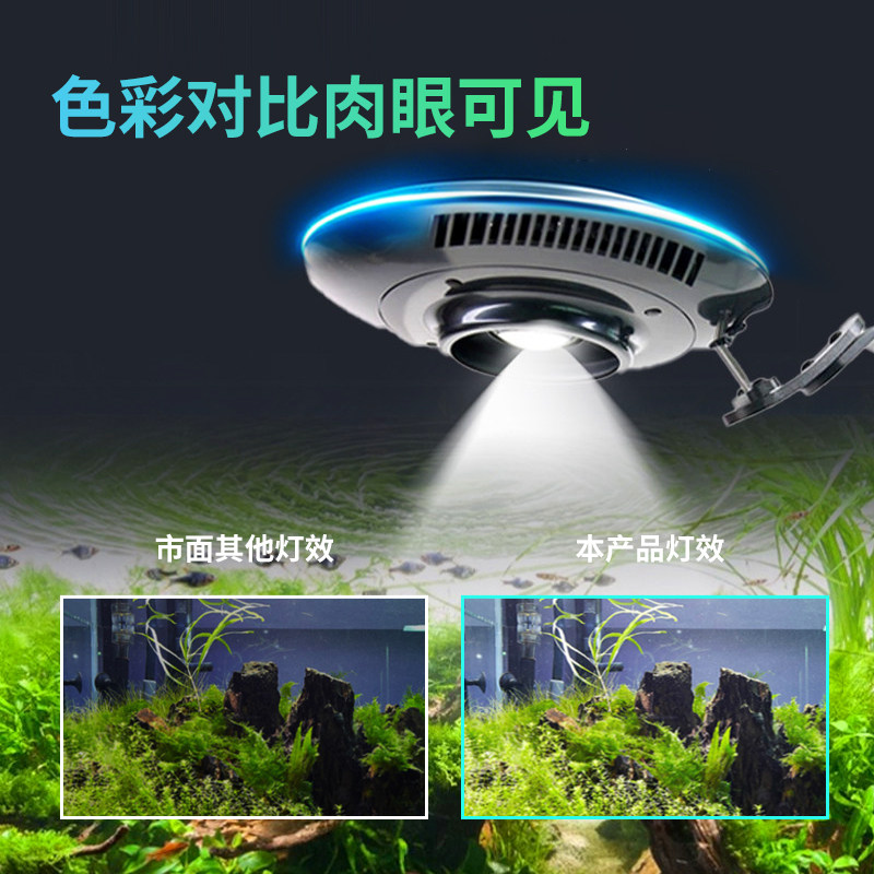 可旋转夹式飞碟鱼缸灯全光谱水草补光灯 水族箱模拟日光照明灯图片