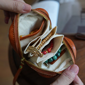 植鞣牛皮复古褶皱高级感随身便携真皮项链戒指耳钉首饰零钱收纳包