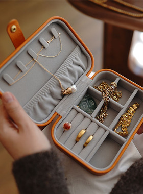 植鞣牛皮复古简约旅行便携多功能真皮大容量戒指耳钉首饰盒收纳包