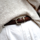 定制植鞣牛皮文艺复古小圆扣真皮铜扣百搭休闲女式 皮带腰带 牛仔裤