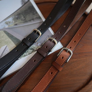 水染植鞣牛皮简约复古钢扣百搭休闲真皮牛仔工装 通勤休闲皮带腰带