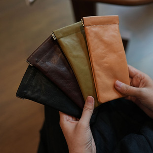 复古植鞣牛皮便携防压真皮近视老花眼镜包墨镜钢笔文具手串收纳袋