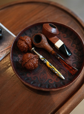 手工植鞣牛皮复古玄关钥匙文玩首饰手表烟斗收纳皮盘真皮醒草盘