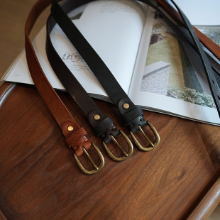 植鞣牛皮美式 真皮女士休闲皮带腰带 复古铜扣百搭休闲简约牛仔工装