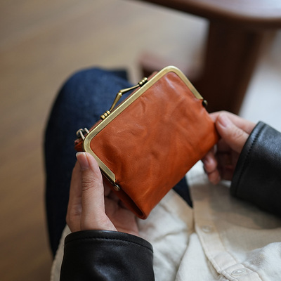 高级感植鞣牛皮口金夹口零钱包
