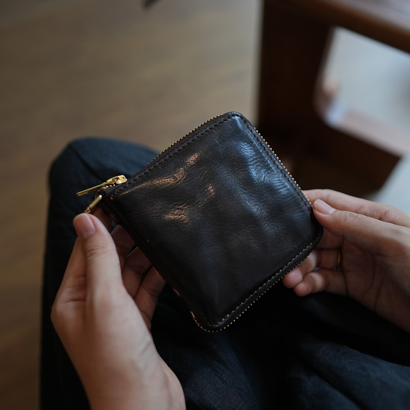 鹿小姐复古做旧植鞣牛皮便携口袋拉链短款钱夹真皮银行卡零钱包