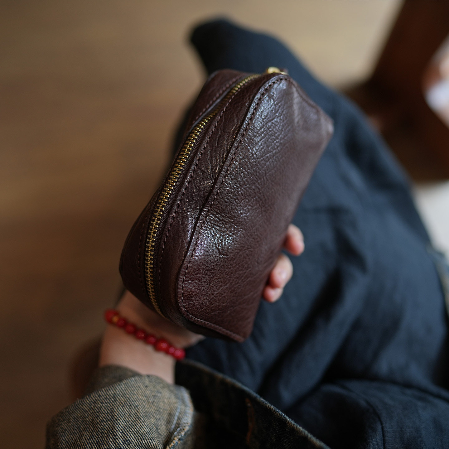 植鞣牛皮复古便携拉链零钱包