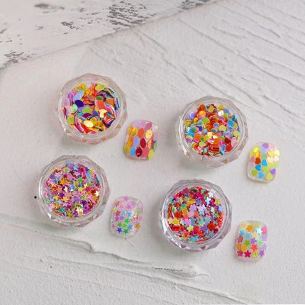 新款美甲饰品彩虹糖果色梦幻镭射幻彩星星马眼亮片彩片指甲装饰