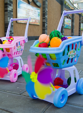 儿童购物车玩具女孩切水果仿真双层手推车过家家宝宝厨房切切乐