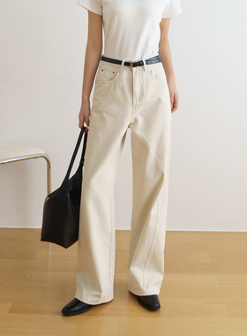 floradance设计感弯刀剪裁牛仔裤女 春季简约直筒拖地阔腿裤